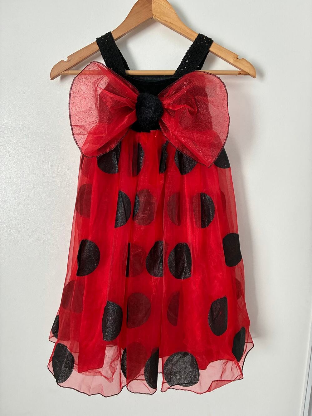 Ladybug Red w/Black Polka Dot Dress Includes Attached Wings Size 3T Halloween